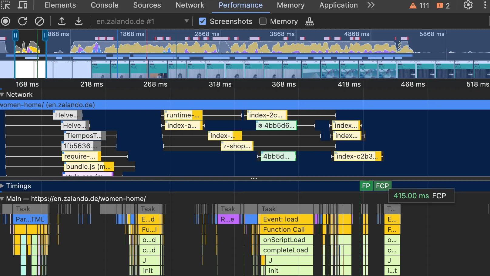 Chrome Dev Tools Performance panel