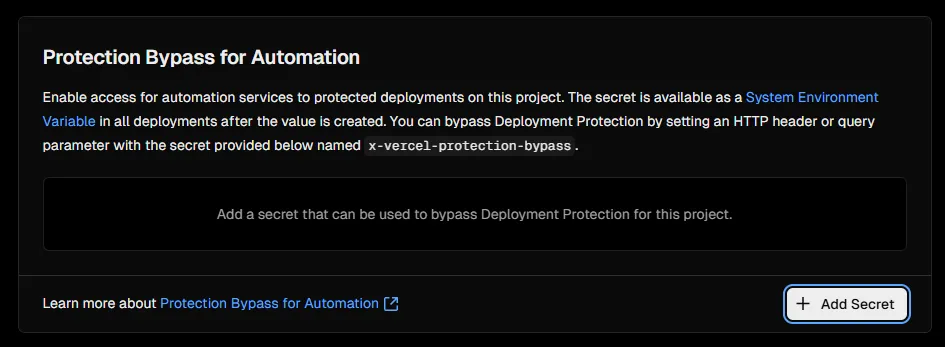 Vercel protection bypass for automation